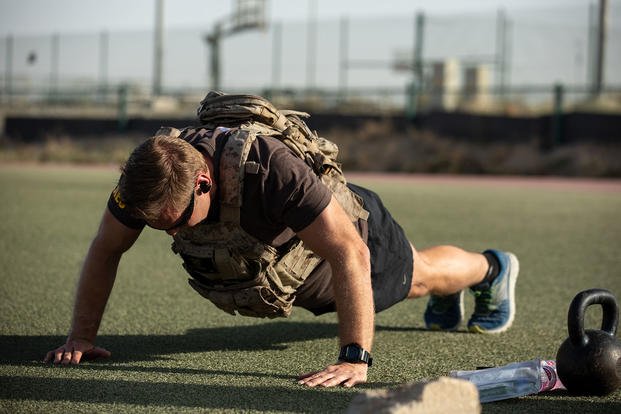Home workout with military-style bodyweight training